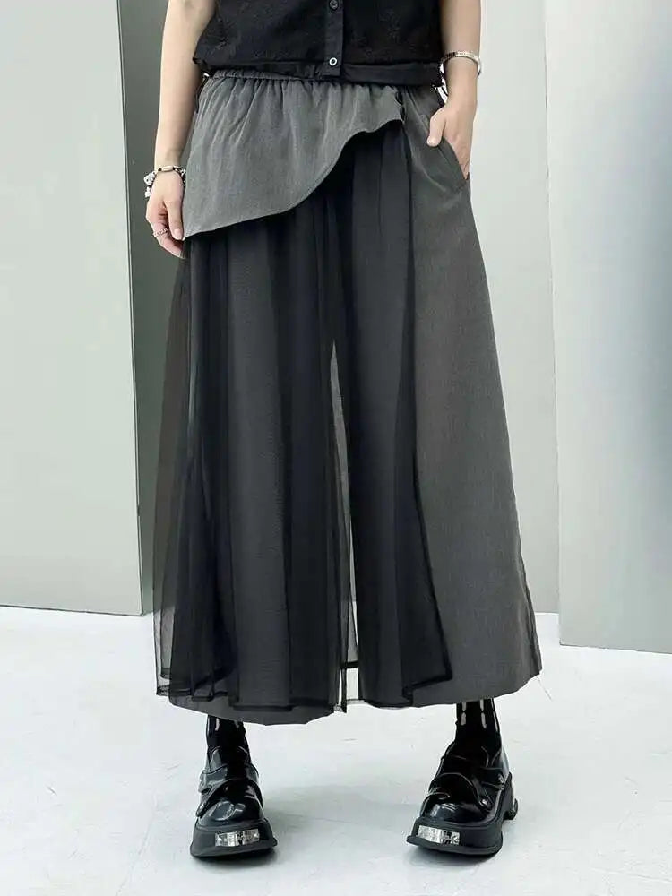 EAM Mesh Wide Leg Pants | High Waist Elastic Trousers -  Écru Doux
