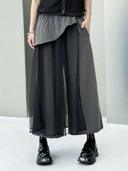 EAM Mesh Wide Leg Pants | High Waist Elastic Trousers -  Écru Doux