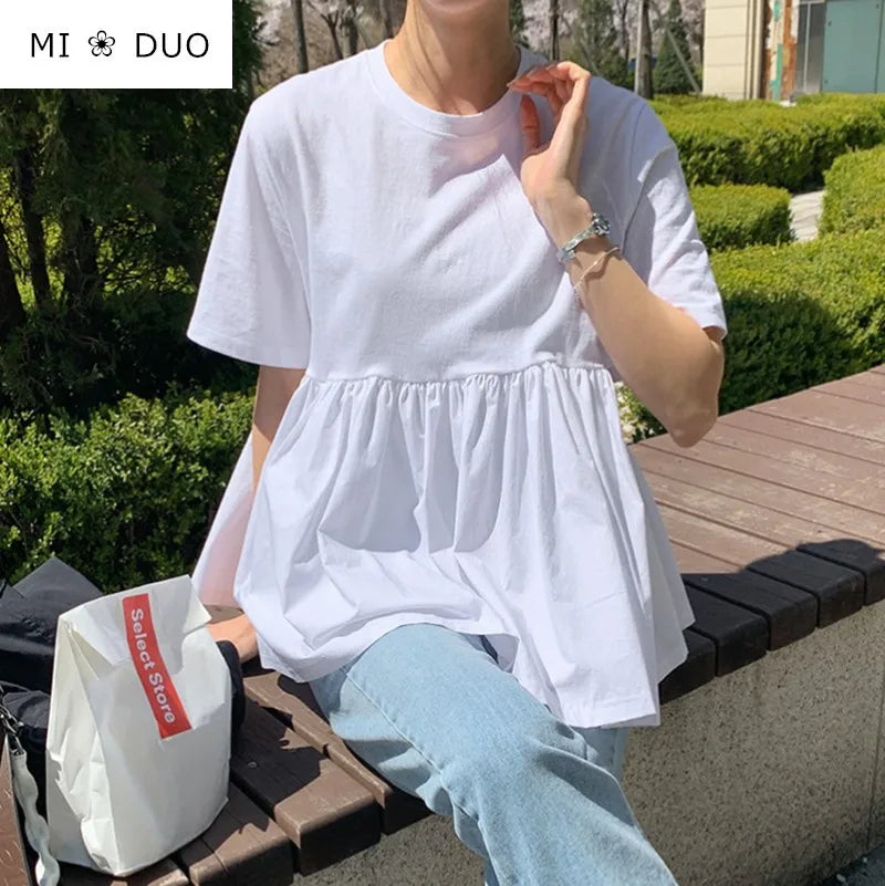 Korean Style Chic Pleated Loose T-Shirt