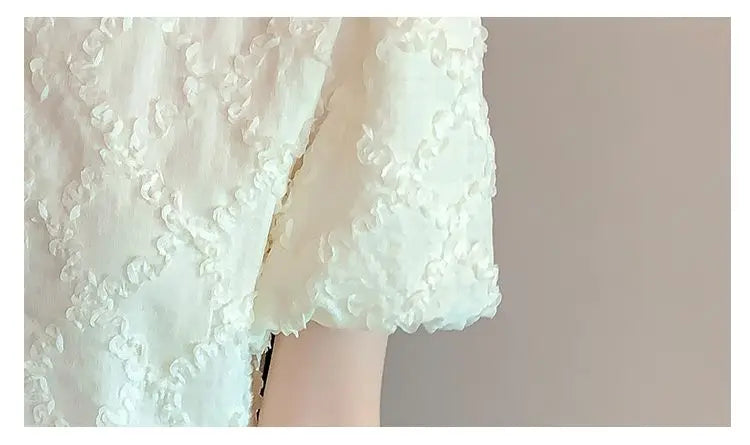 Kawaii French Bead Puff Short-Sleeved Chiffon Shirt