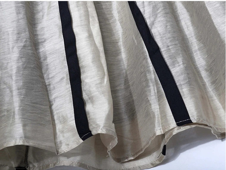 French Style Elegant A-LINE Pleated Striped Hepburn Skirt