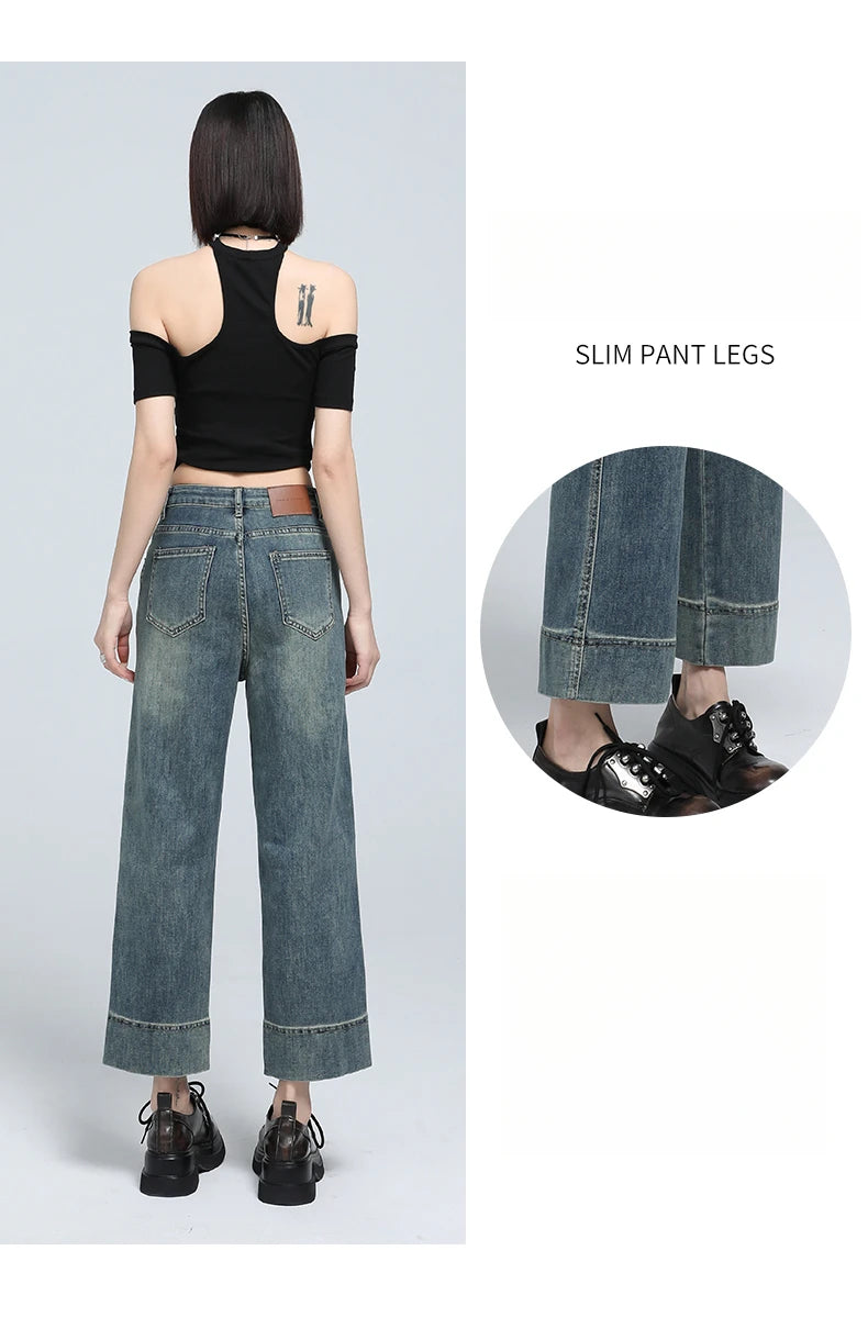 Stylish High-Waist Cropped Stretch Straight Jeans