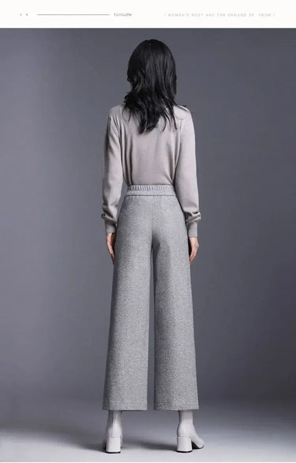 Autumn / Winter Woollen Wide Leg Ankle Length Pants