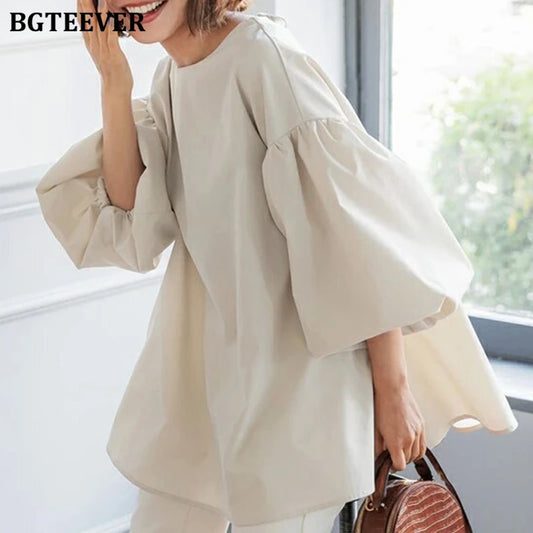 BGTEEVER Vintage Puff Sleeve Blouse | Spring Summer Lace-Up