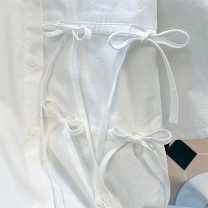 Women Japanese Bow Doll Neck White  Blouse Elegance Crop Top