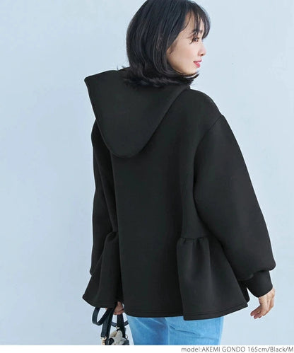 Japanese Style Hoodie Jacket | Lace Detail Casual Outerwear -  Écru Doux