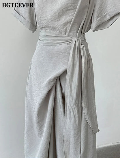 BGTEEVER Summer A-Line Dress | Slim Waist O-Neck Mid-Length