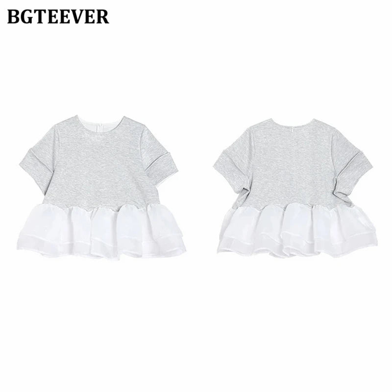 Japanese Style Short-Sleeved Ruffles Splicing T-Shirts