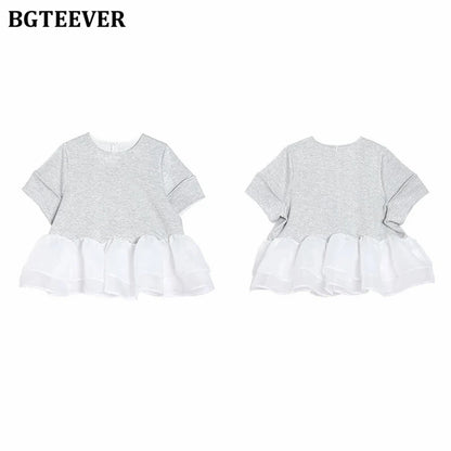 Japanese Style Short-Sleeved Ruffles Splicing T-Shirts