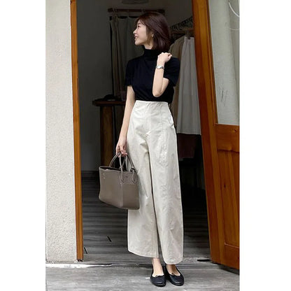 French Style Summer Wide Leg Elegant Temperament Ankle-Length Pants