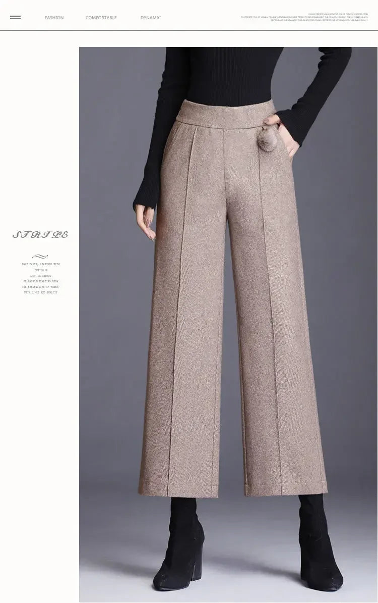 Autumn / Winter Woollen Wide Leg Ankle Length Pants