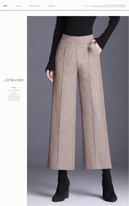 Autumn / Winter Woollen Wide Leg Ankle Length Pants