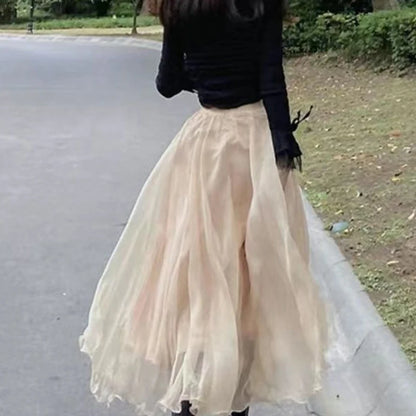 Gidyq かわいいシフォンフリル Aラインスカート