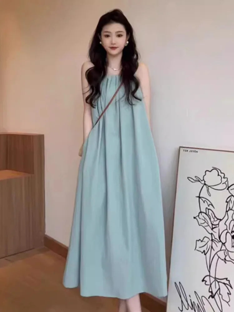 Vintage Sweet Robe Pleated Sleeveless Dress