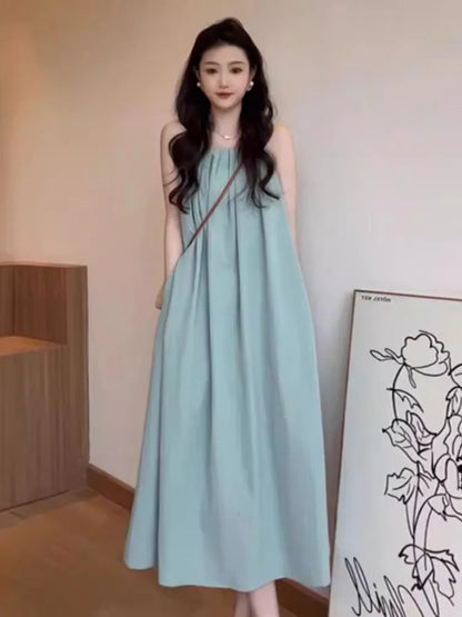Vintage Sweet Robe Pleated Sleeveless Dress