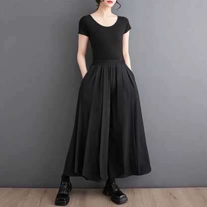 Black Pleated High Waisted Vintage Office Baggy Wide Leg Pants