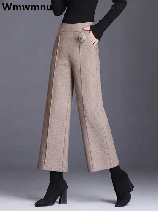 Autumn / Winter Woollen Wide Leg Ankle Length Pants