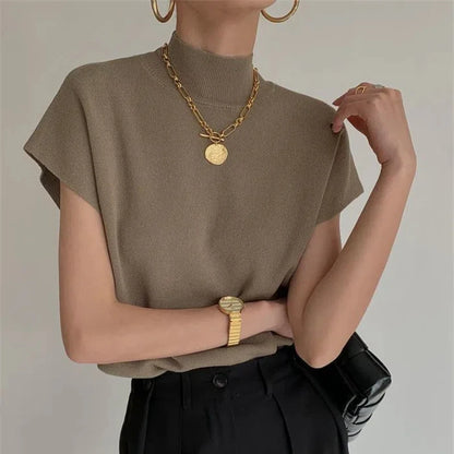 French Half-high Neck Vest Knitted Niche Design T-shirt