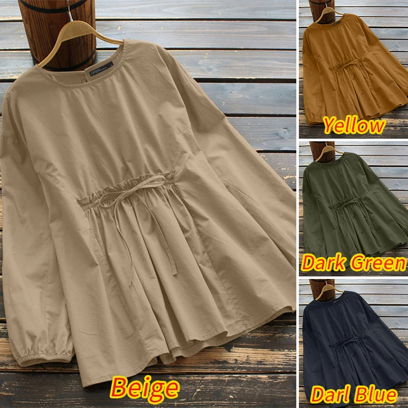 Vintage Tunic Blouse | Lace Up Elastic Waist - Écru Doux