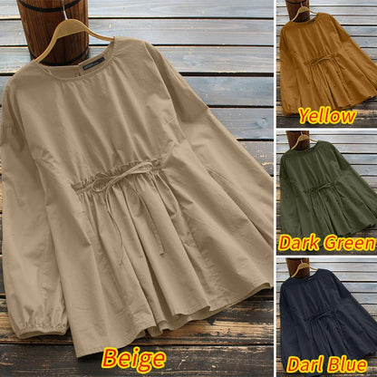 Vintage Tunic Blouse | Lace Up Elastic Waist - Écru Doux