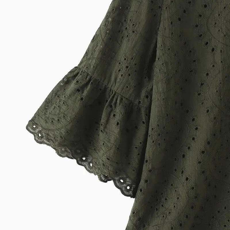 ZANZEA 3/4 Sleeve Hollow Out Elegant Lace Crochet  Loose Embroidery Blouse
