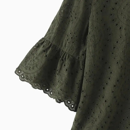 ZANZEA 3/4 Sleeve Hollow Out Elegant Lace Crochet  Loose Embroidery Blouse