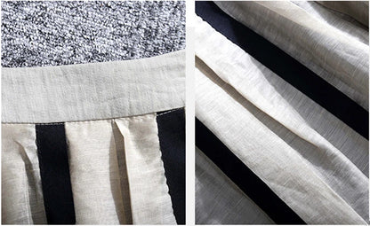French Style Elegant A-LINE Pleated Striped Hepburn Skirt