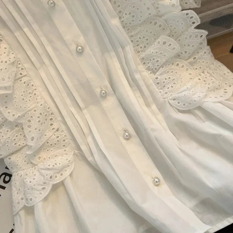 Sweet Lace Harajuku Ruffles Chic Preppy Style Vintage Sleeveless Blouse