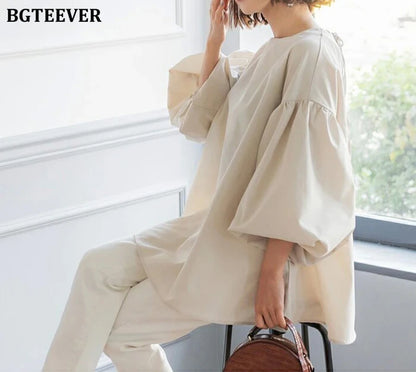 BGTEEVER Vintage Puff Sleeve Blouse | Spring Summer Lace-Up