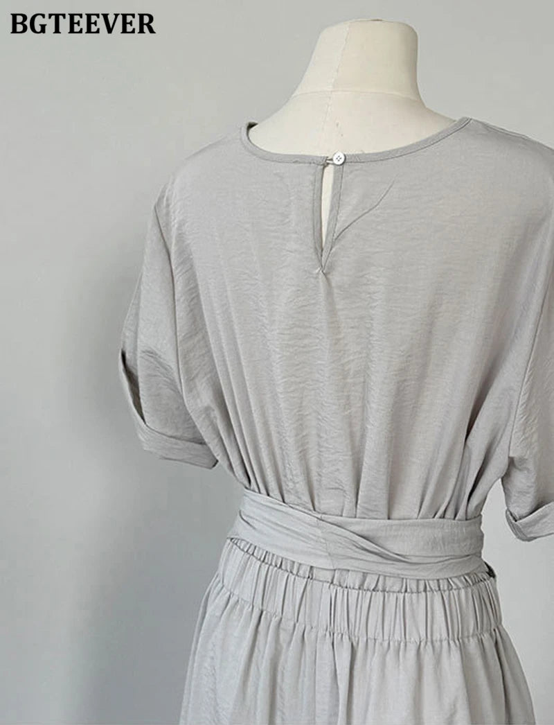 BGTEEVER Summer A-Line Dress | Slim Waist O-Neck Mid-Length