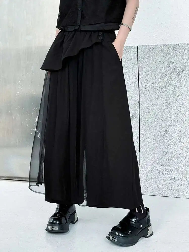 EAM Mesh Wide Leg Pants | High Waist Elastic Trousers -  Écru Doux