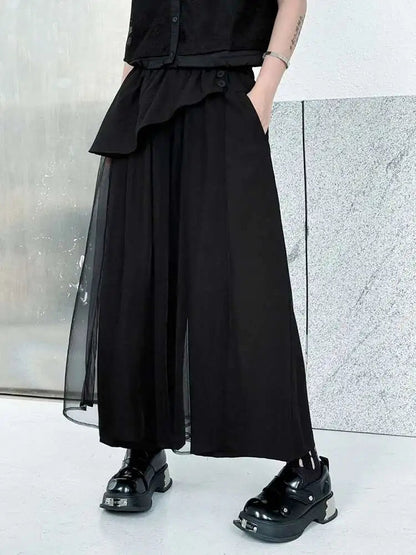 EAM Mesh Wide Leg Pants | High Waist Elastic Trousers -  Écru Doux