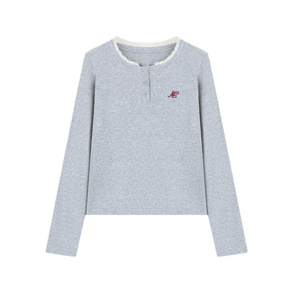 Long Sleeves O-neck T-shirt with Fake Two-piece Top