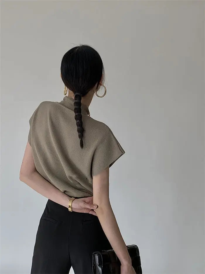 French Half-high Neck Vest Knitted Niche Design T-shirt