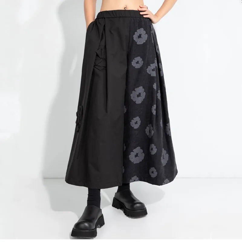 Black Floral Wide Leg Pants |  Vintage High Waist Trousers -  Écru Doux