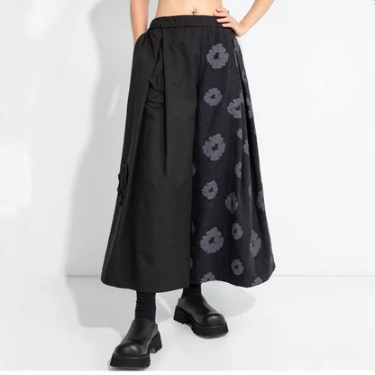 Black Floral Wide Leg Pants |  Vintage High Waist Trousers -  Écru Doux