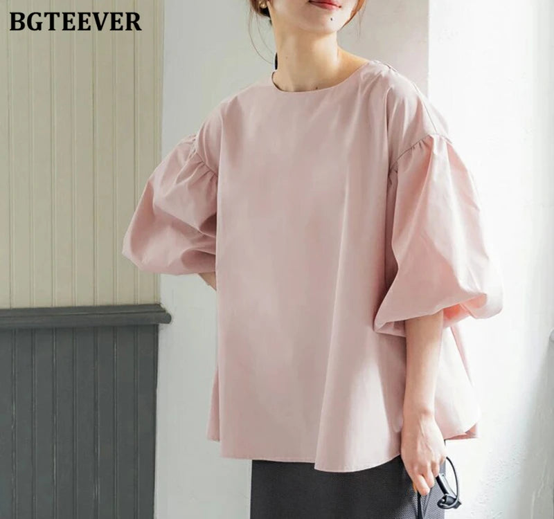 BGTEEVER Vintage Puff Sleeve Blouse | Spring Summer Lace-Up