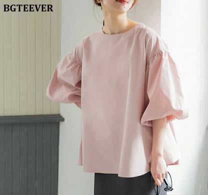 BGTEEVER Vintage Puff Sleeve Blouse | Spring Summer Lace-Up