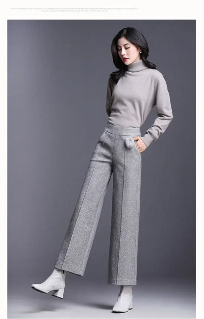 Autumn / Winter Woollen Wide Leg Ankle Length Pants