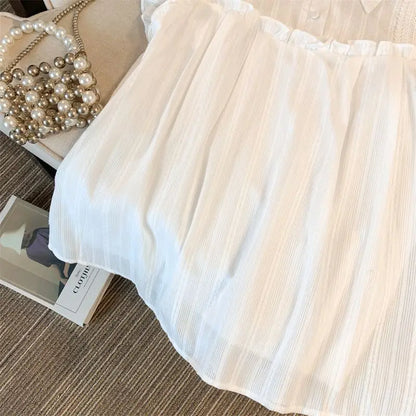 Women Kawaii Sleeveless Blouses with Solid Lace Ruffles Japanese Style