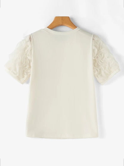 ZANZEA Ruffled Patchwork Lantern Short Sleeve Vintage Tunics Blouse