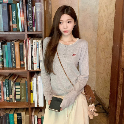 Long Sleeves O-neck T-shirt with Fake Two-piece Top