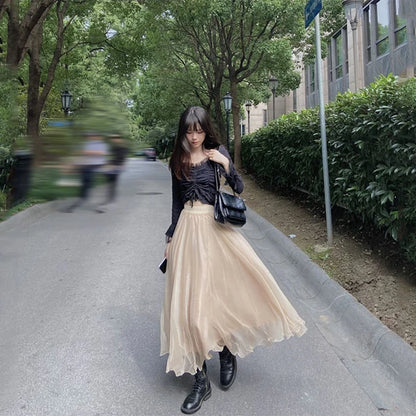 Gidyq かわいいシフォンフリル Aラインスカート