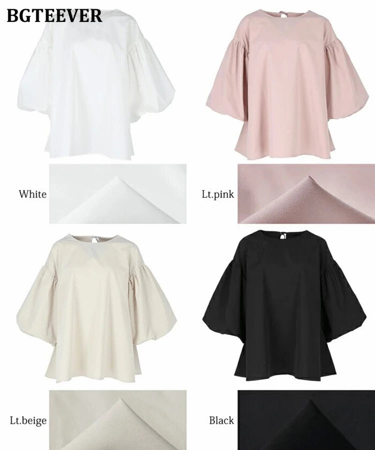 BGTEEVER Vintage Puff Sleeve Blouse | Spring Summer Lace-Up