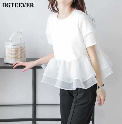 Japanese Style Short-Sleeved Ruffles Splicing T-Shirts