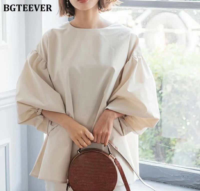 BGTEEVER Vintage Puff Sleeve Blouse | Spring Summer Lace-Up