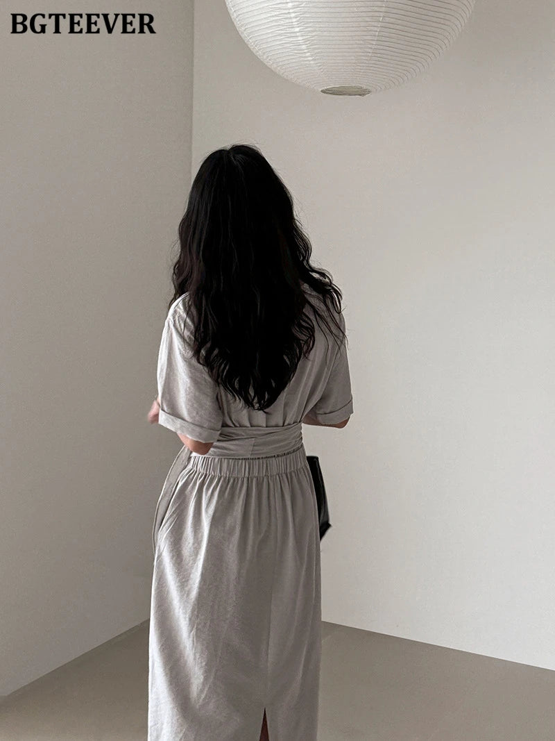 BGTEEVER Summer A-Line Dress | Slim Waist O-Neck Mid-Length