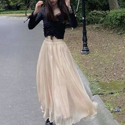 Gidyq かわいいシフォンフリル Aラインスカート
