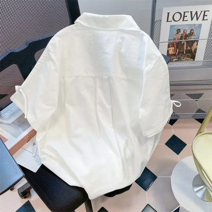 Women Japanese Bow Doll Neck White  Blouse Elegance Crop Top