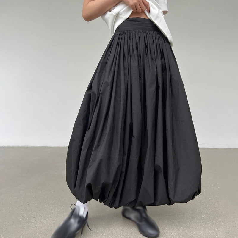Kawaii Streetwear Vintage A-line Balloon Maxi Skirt